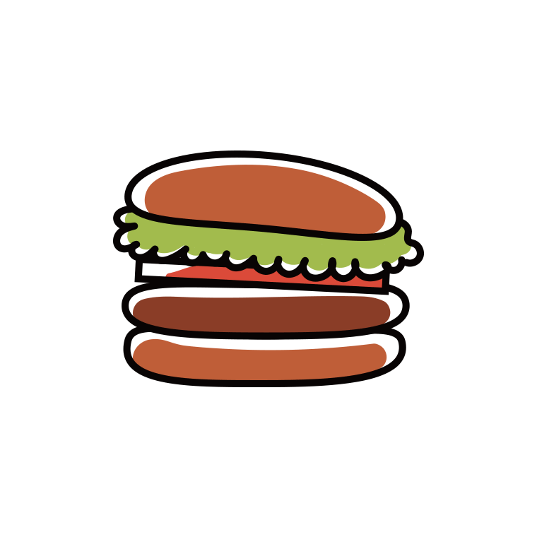 ハンバーガーのイラスト【色あり、背景なし】透過PNG