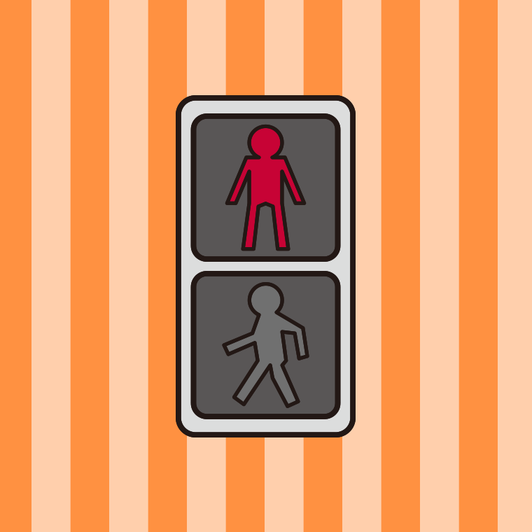 歩行者信号機（赤）のイラスト【色、背景あり】PNG