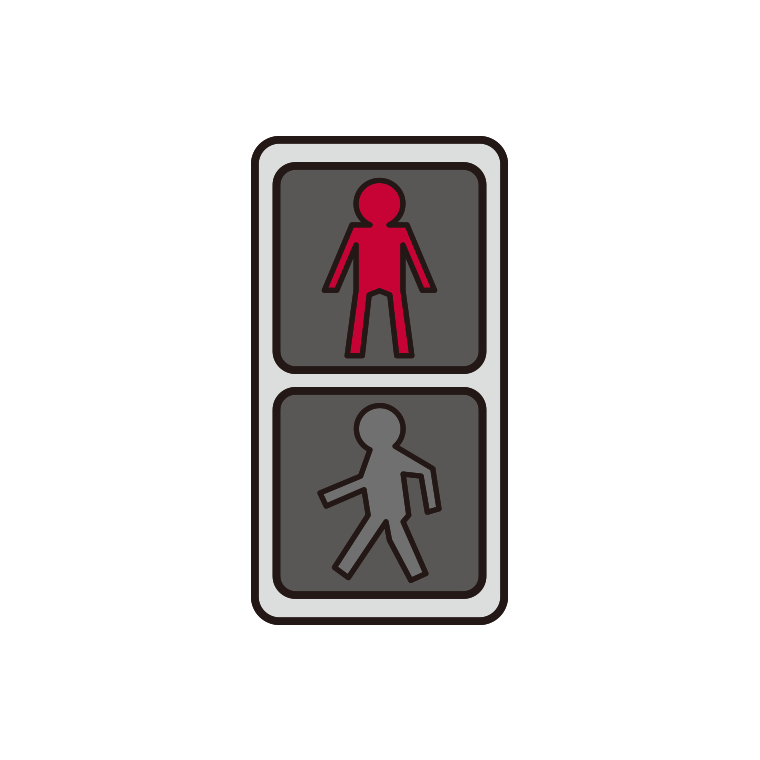 歩行者信号機（赤）のイラスト【色あり、背景なし】透過PNG