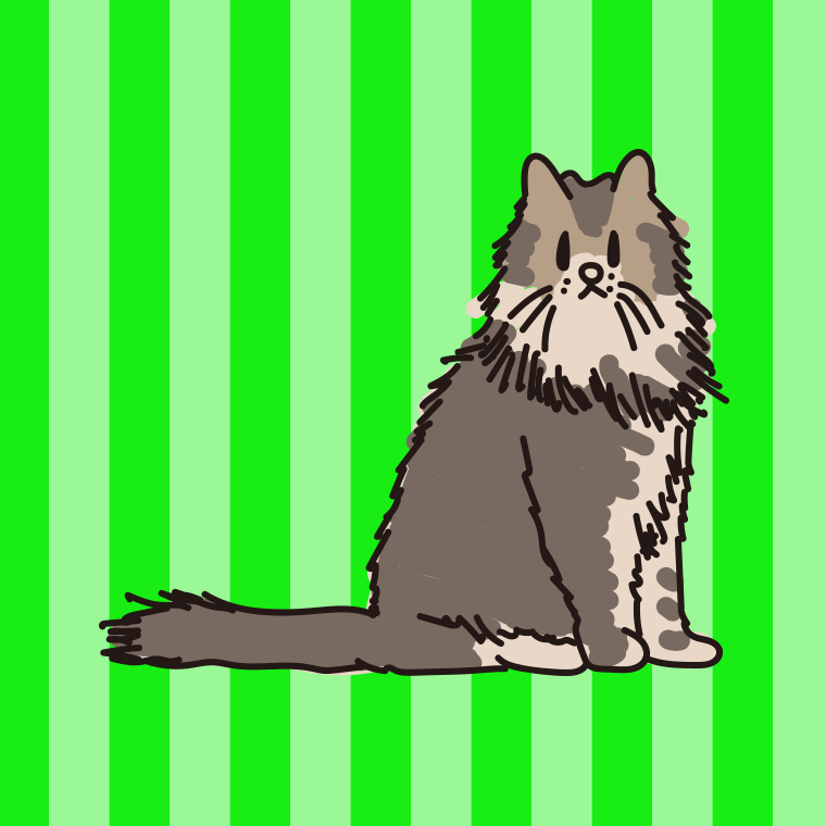 猫（ノルウェージャンフォレストキャット）のイラスト【色、背景あり】PNG