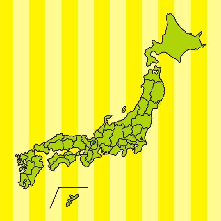 日本地図（簡略版）のイラスト【色、背景あり】PNG