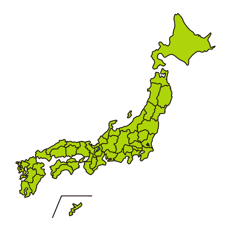 日本地図（簡略版）のイラスト【色あり、背景なし】透過PNG