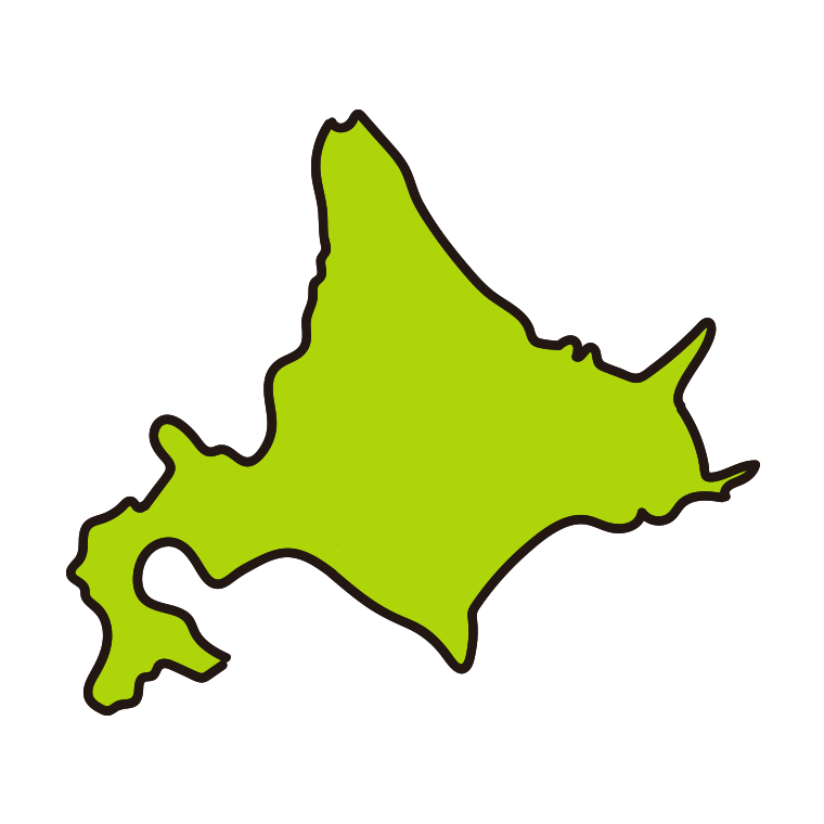 北海道の地図（簡略版）のイラスト【色あり、背景なし】透過PNG
