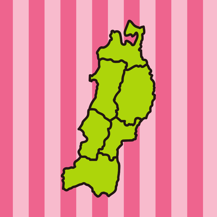 東北地方の地図（簡略版）のイラスト【色、背景あり】PNG