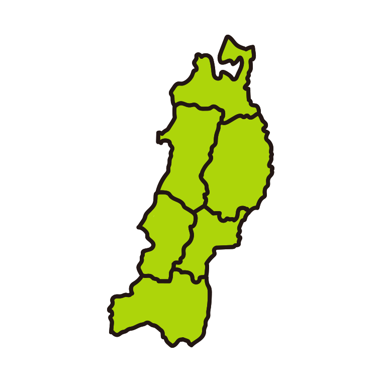東北地方の地図（簡略版）のイラスト【色あり、背景なし】透過PNG