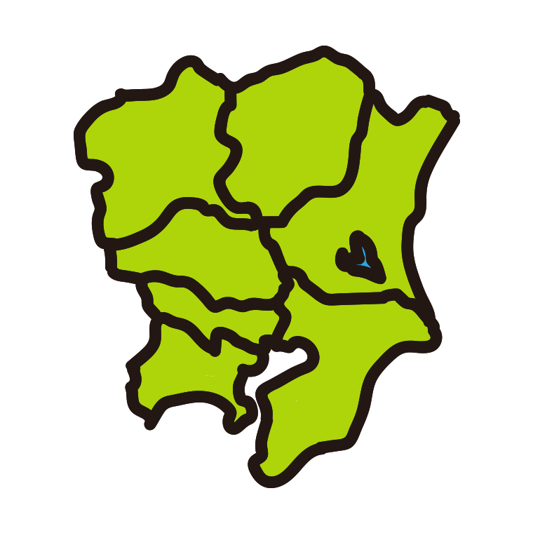 関東地方の地図（簡略版）のイラスト【色あり、背景なし】透過PNG
