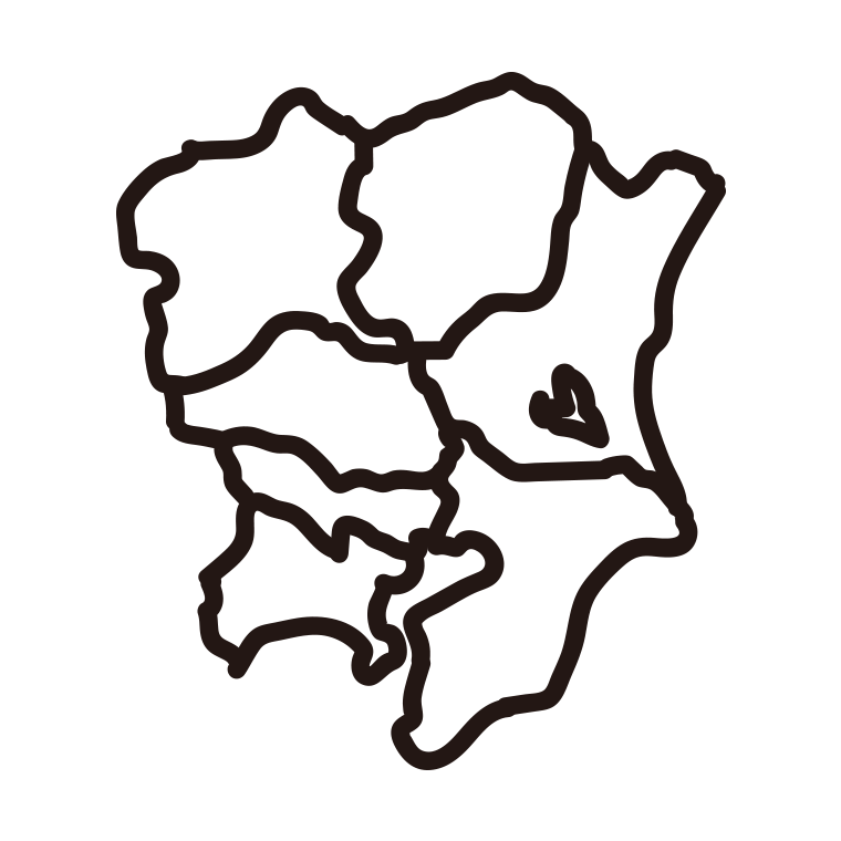 関東地方の地図（簡略版）のイラスト【線のみ】透過PNG
