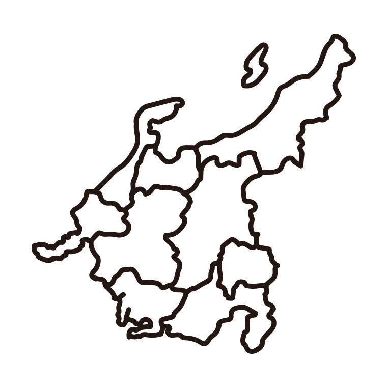 中部地方の地図（簡略版）のイラスト【線のみ】透過PNG