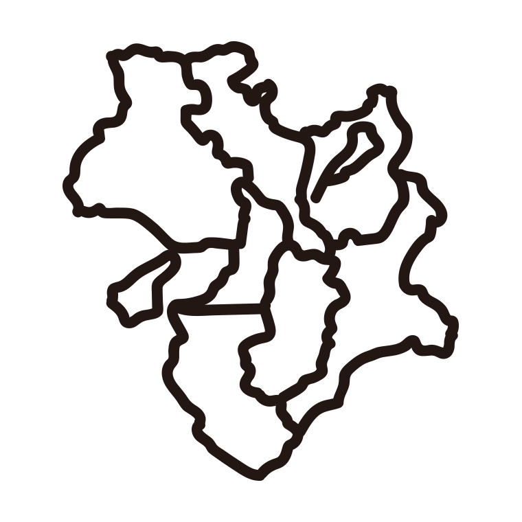 近畿地方の地図（簡略版）のイラスト【線のみ】透過PNG