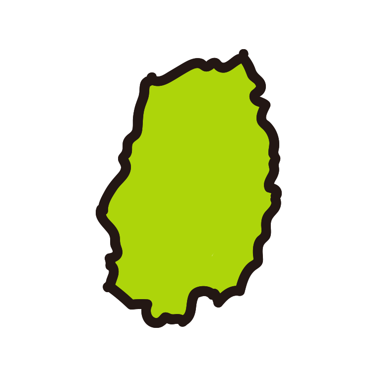 岩手県の地図（簡略版）のイラスト【色あり、背景なし】透過PNG