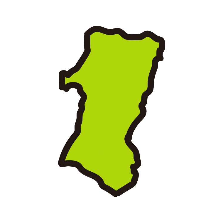 秋田県の地図（簡略版）のイラスト【色あり、背景なし】透過PNG