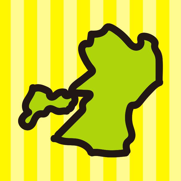 熊本県の地図（簡略版）のイラスト【色、背景あり】PNG