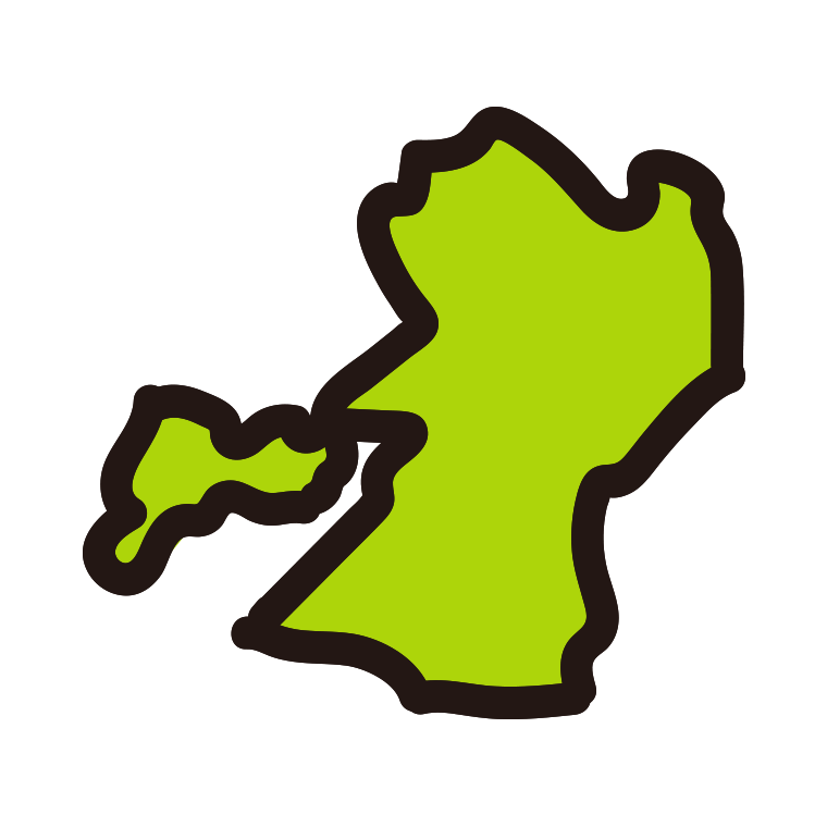 熊本県の地図（簡略版）のイラスト【色あり、背景なし】透過PNG