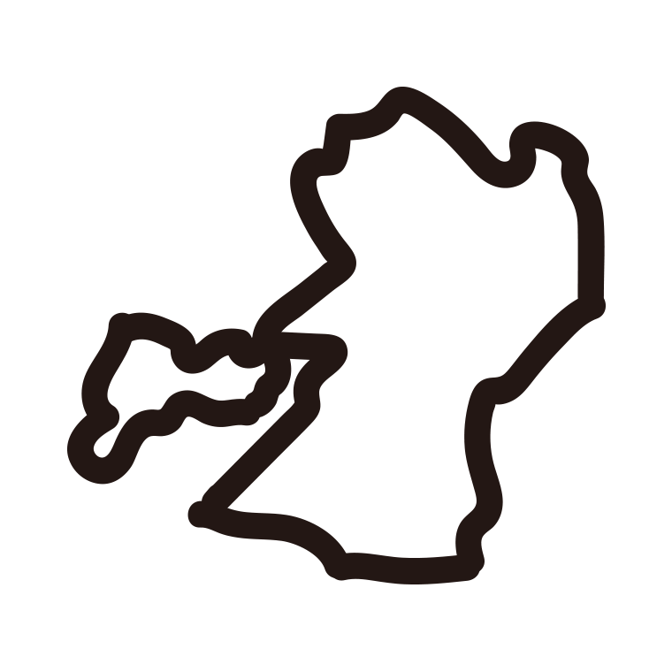 熊本県の地図（簡略版）のイラスト【線のみ】透過PNG