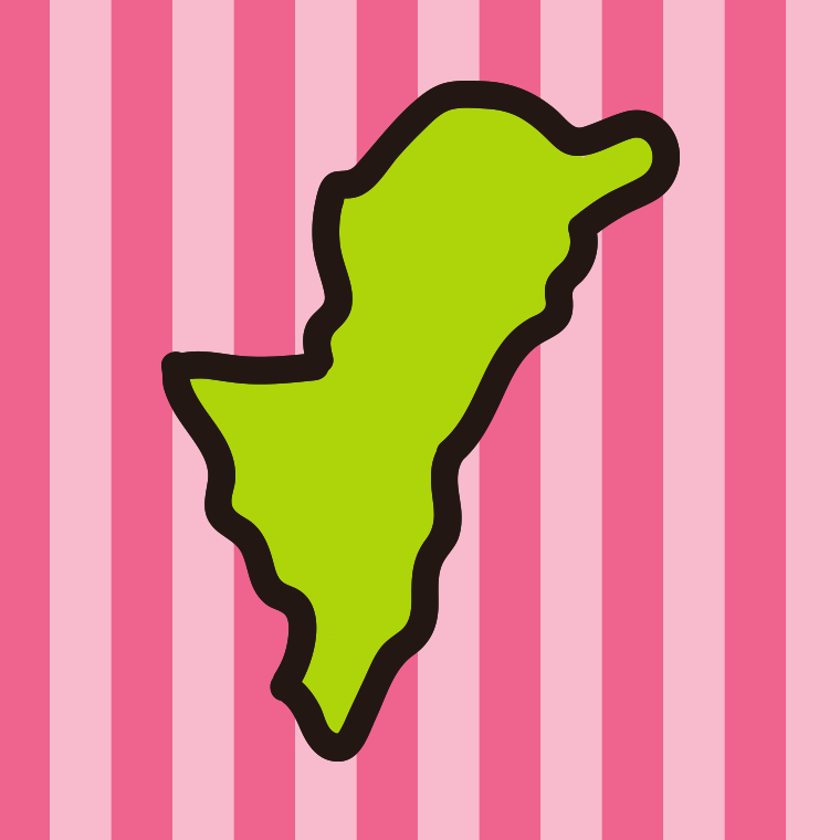 宮崎県の地図（簡略版）のイラスト【色、背景あり】PNG
