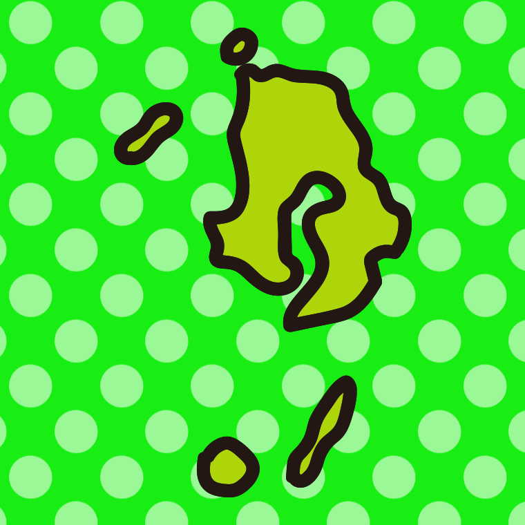 鹿児島県の地図（簡略版）のイラスト【色、背景あり】PNG