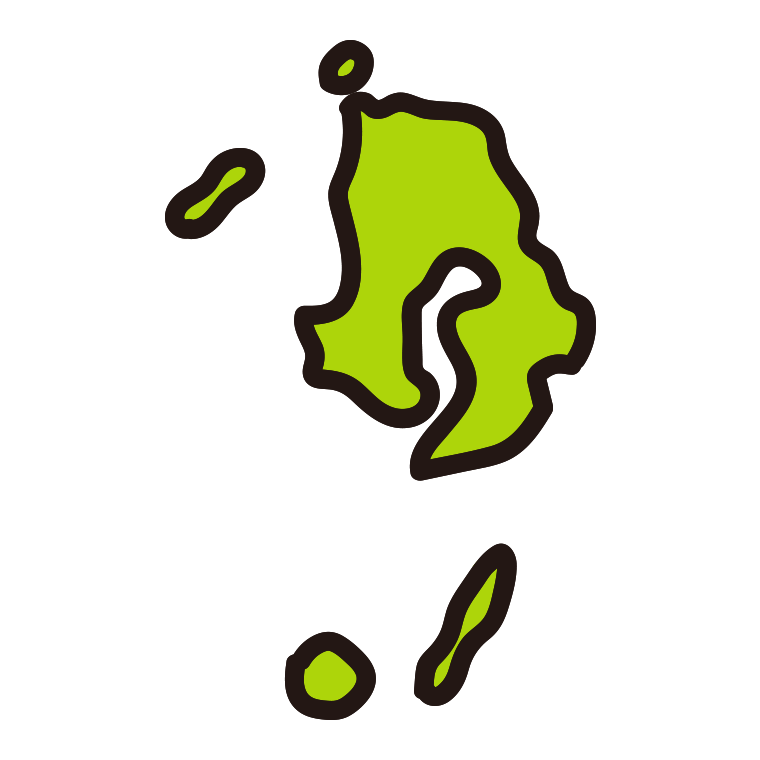 鹿児島県の地図（簡略版）のイラスト【色あり、背景なし】透過PNG