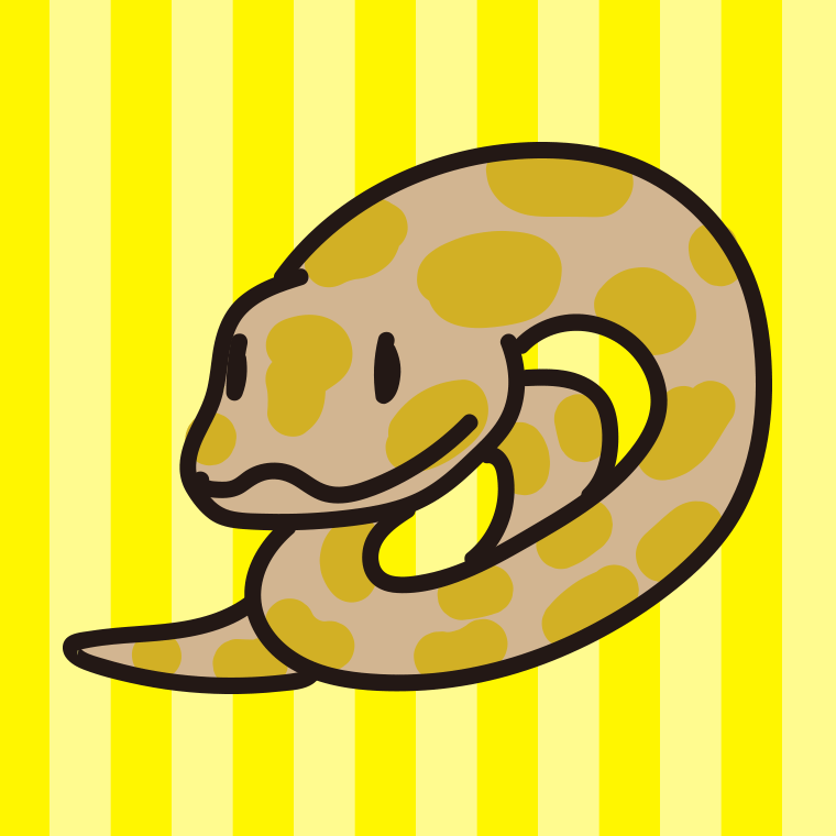 ビルマニシキヘビのイラスト【色、背景あり】PNG