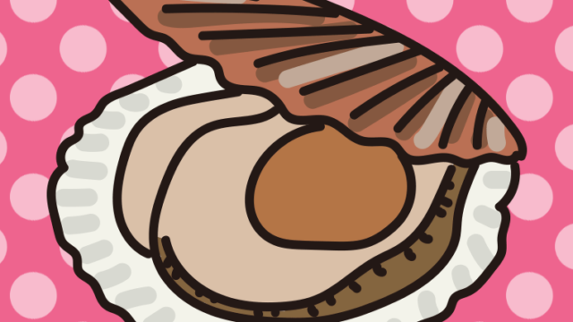 ホタテのイラスト【色、背景あり】PNG