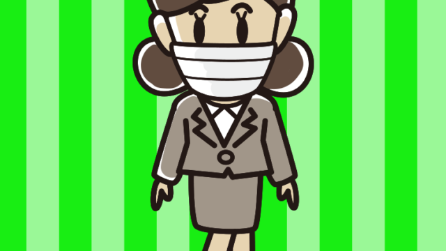 マスクをする女性会社員のイラスト【色、背景あり】PNG