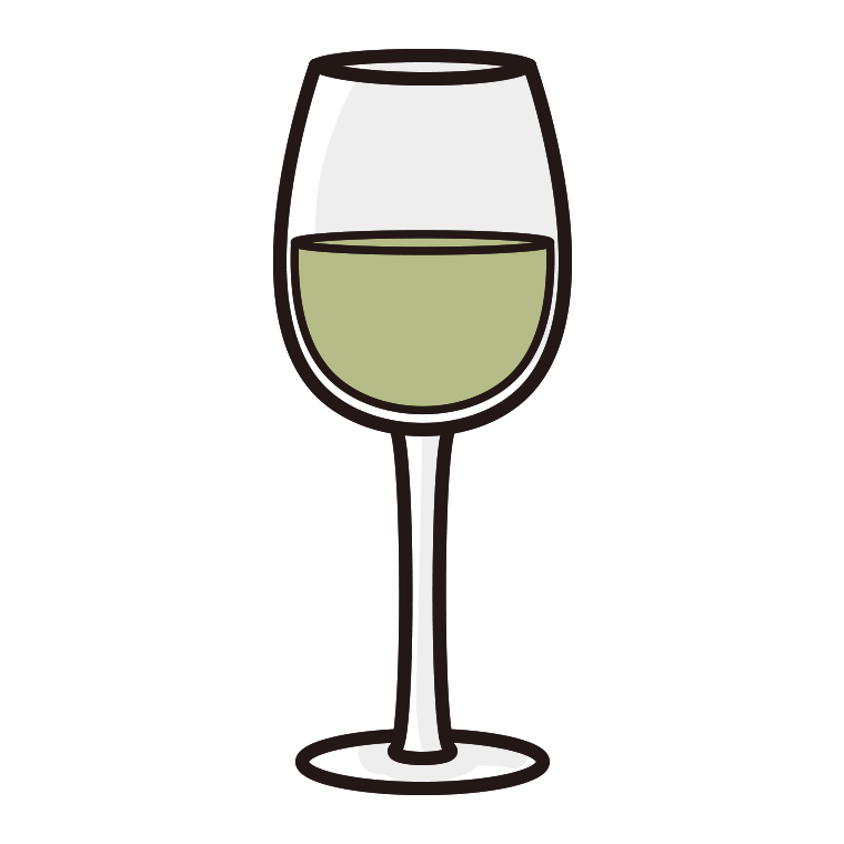 グラスワイン（白）のイラスト【色あり、背景なし】透過PNG