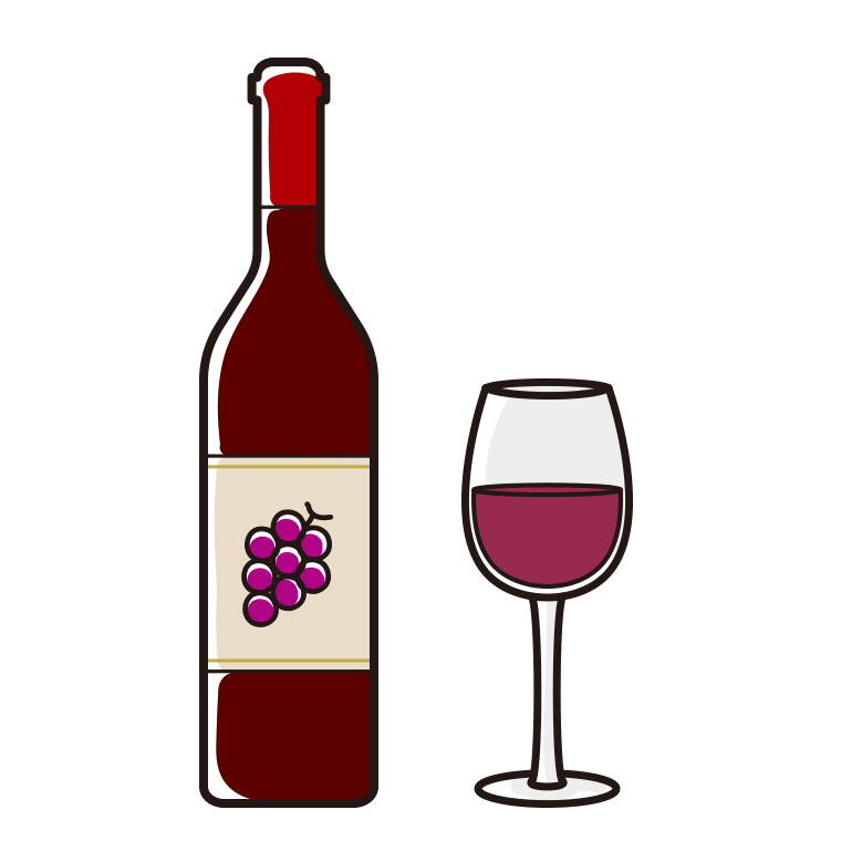 赤ワインのイラスト【色あり、背景なし】透過PNG