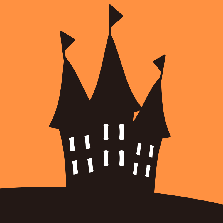 ハロウィンのお化け屋敷のイラスト【色、背景あり】PNG