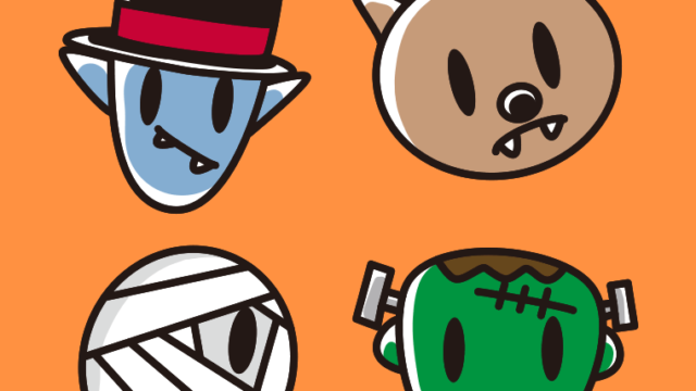 ハロウィンキャラクターの顔のイラスト【色、背景あり】PNG