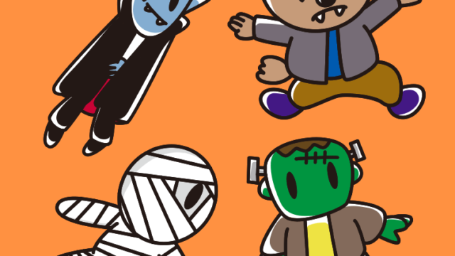 ハロウィンキャラクターのイラスト【色、背景あり】PNG