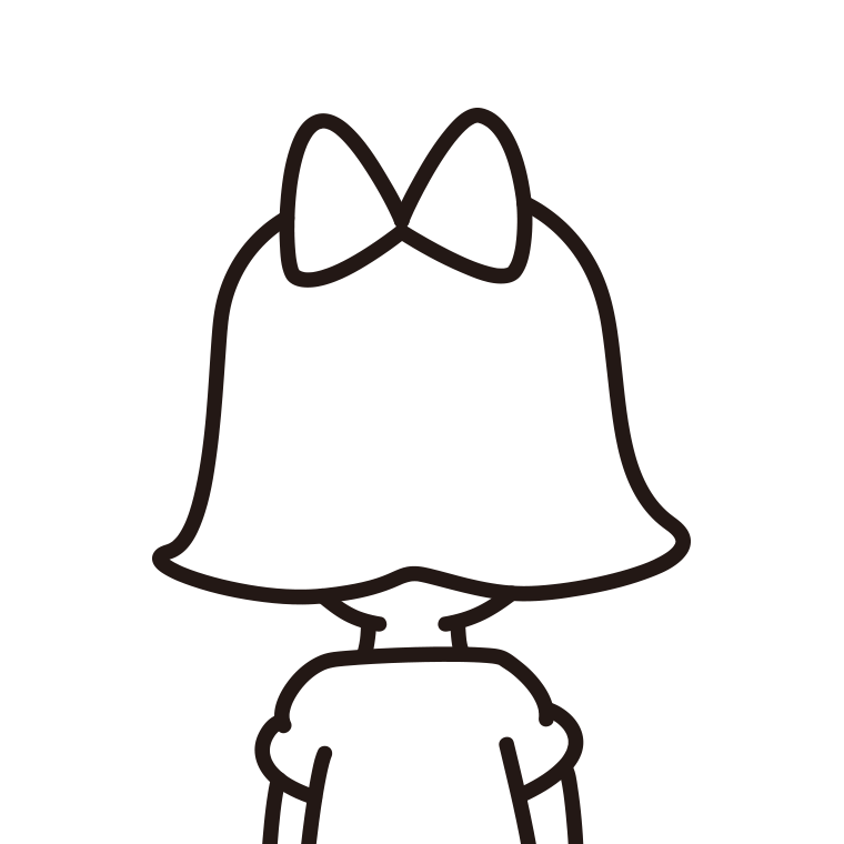 小学生女子の後ろ姿（上半身）のイラスト【線のみ】透過PNG