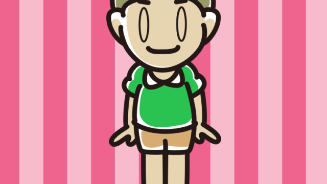 目を閉じて立っている小学生男子のイラスト【色、背景あり】PNG