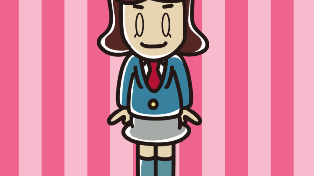 目を閉じて立っている女子高校生のイラスト【色、背景あり】PNG