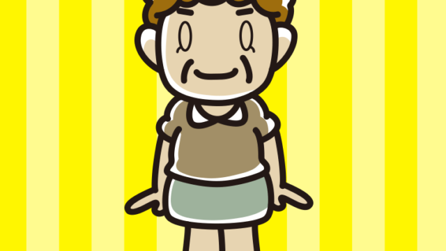 目を閉じて立っているおばさんのイラスト【色、背景あり】PNG