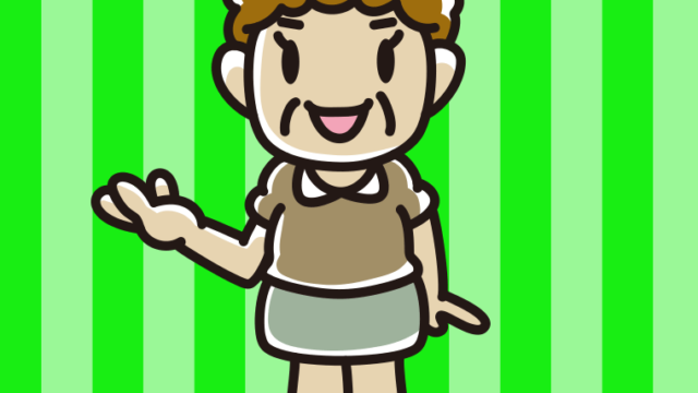 案内をするおばさんのイラスト【色、背景あり】PNG