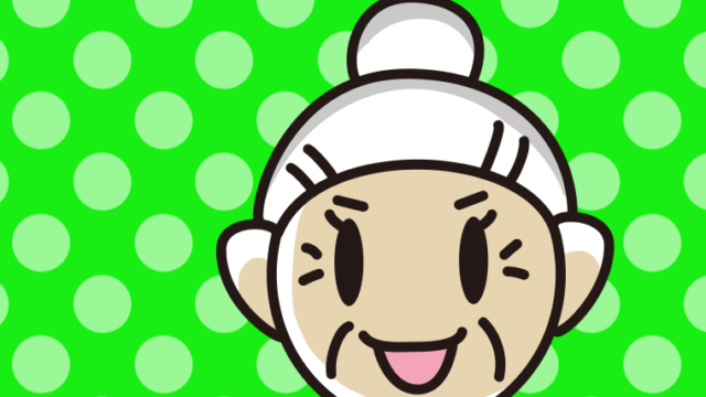 案内をするおばあさんの顔のイラスト【色、背景あり】PNG