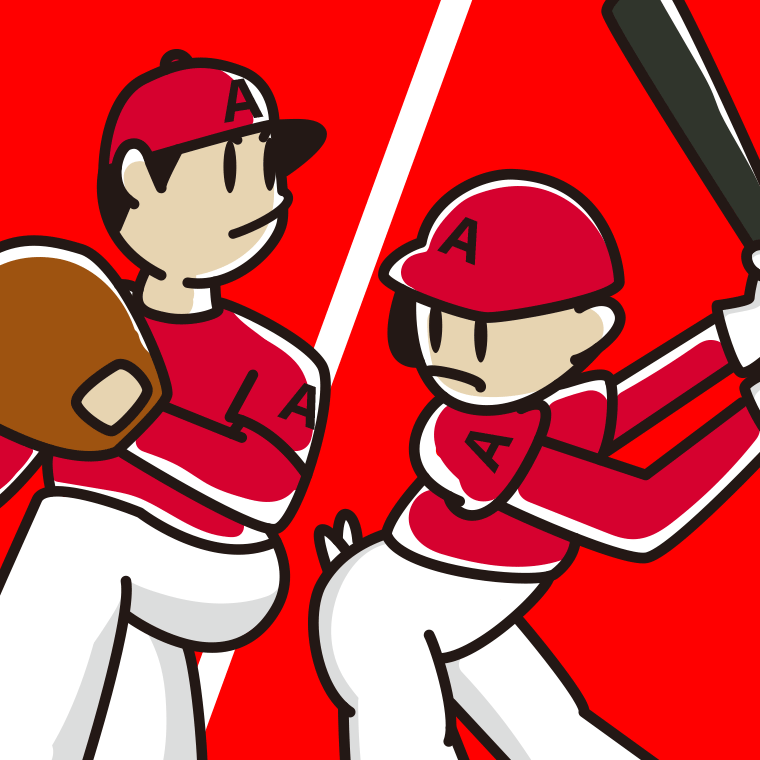 二刀流のプロ野球選手のイラスト【色、背景あり】PNG