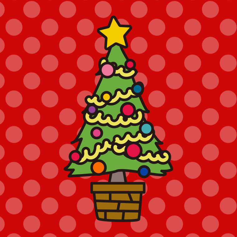クリスマスツリーのイラスト【色、背景あり】PNG