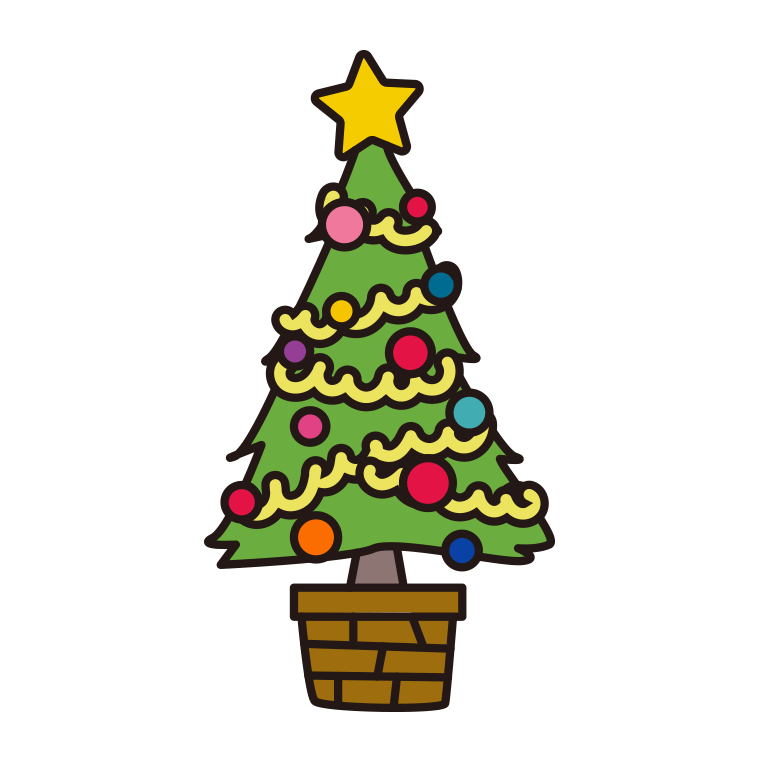 クリスマスツリーのイラスト【色あり、背景なし】透過PNG