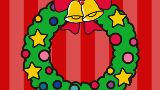 クリスマスリースのイラスト【色、背景あり】PNG