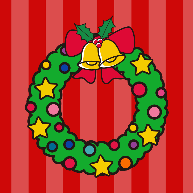 クリスマスリースのイラスト【色、背景あり】PNG