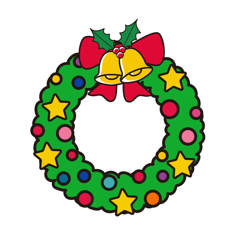 クリスマスリースのイラスト【色あり、背景なし】透過PNG