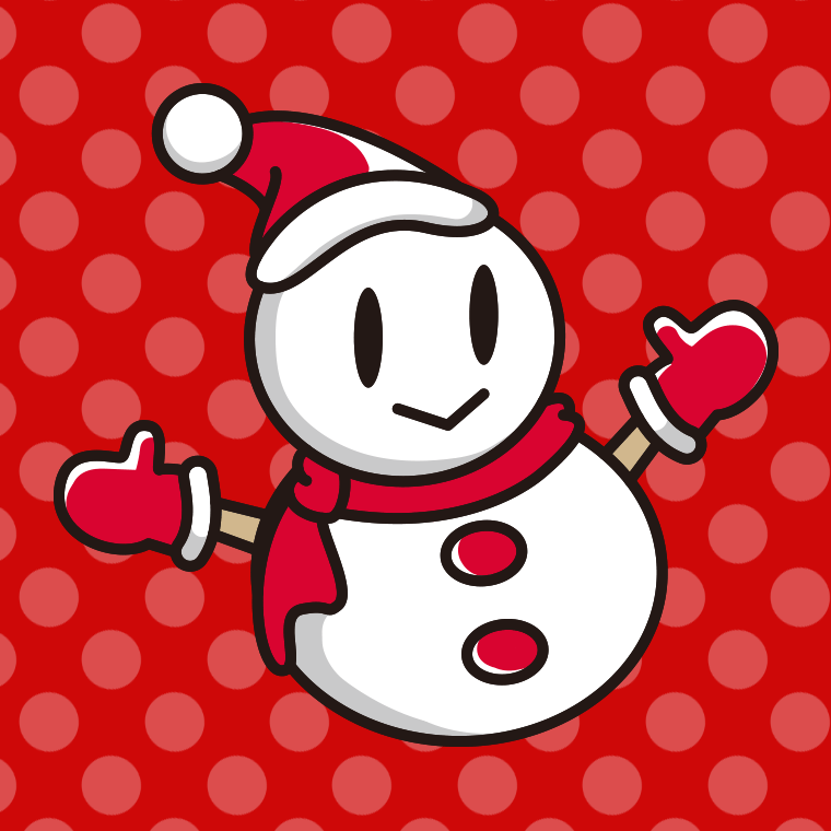 クリスマスの雪だるまのイラスト【色、背景あり】PNG