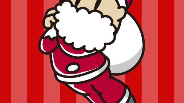 プレゼントを運ぶサンタさんのイラスト【色、背景あり】PNG