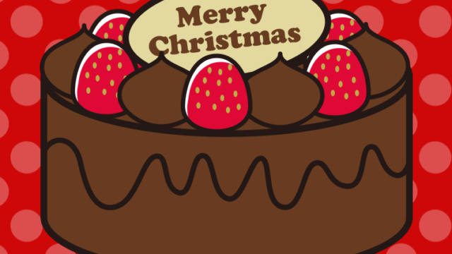 クリスマスチョコレートケーキのイラスト【色、背景あり】PNG