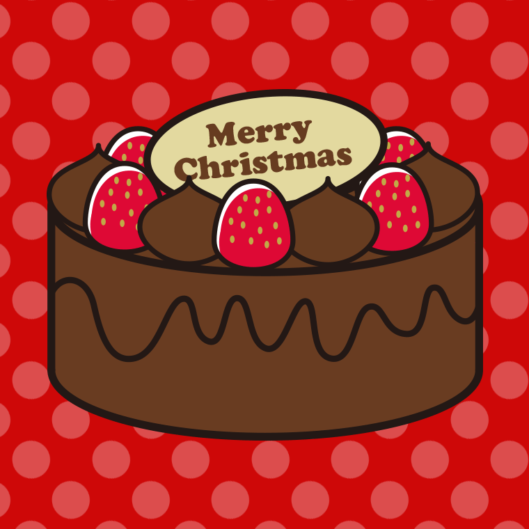 クリスマスチョコレートケーキのイラスト【色、背景あり】PNG
