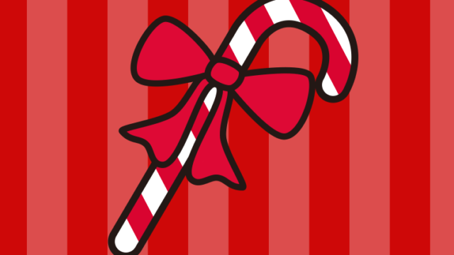 クリスマスステッキのイラスト【色、背景あり】PNG