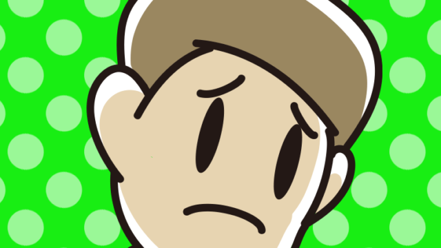 困っている男性の顔のイラスト【色、背景あり】PNG