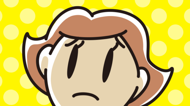 困っている女性の顔のイラスト【色、背景あり】PNG