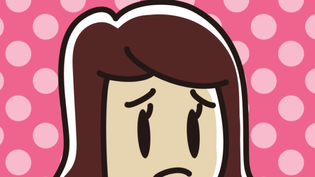 困っている女子高校生の顔のイラスト【色、背景あり】PNG