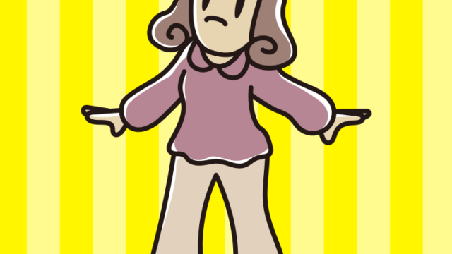 困っている女子大学生のイラスト【色、背景あり】PNG